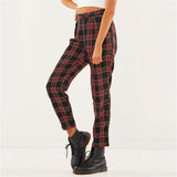 High Waist Cotton Plaid Trousers