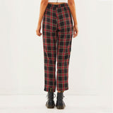 High Waist Cotton Plaid Trousers