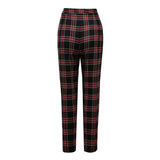 High Waist Cotton Plaid Trousers