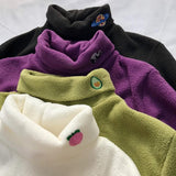 Embroidered Turtleneck Fleece Sweater