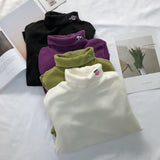 Embroidered Turtleneck Fleece Sweater