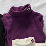 Embroidered Turtleneck Fleece Sweater