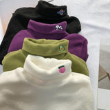 Embroidered Turtleneck Fleece Sweater