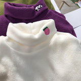 Embroidered Turtleneck Fleece Sweater
