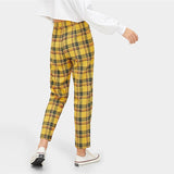 Yellow Plaid High Waisted Trousers