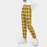 Yellow Plaid High Waisted Trousers