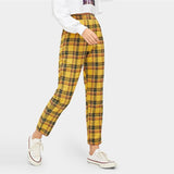 Yellow Plaid High Waisted Trousers