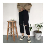 High Waisted Cut Knee Ankle Jeans