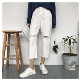 High Waisted Cut Knee Ankle Jeans