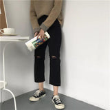 High Waisted Cut Knee Ankle Jeans