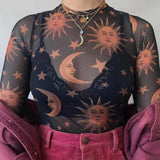 Sun Moon Stars Mesh Top