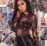 Sun Moon Stars Mesh Top