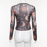Sun Moon Stars Mesh Top