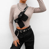 Khaki Turtleneck With Detachable Tactical Shoulder Bags