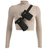 Khaki Turtleneck With Detachable Tactical Shoulder Bags