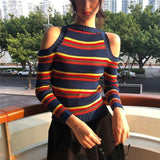 Cut Shoulder Striped Knit Sweater
