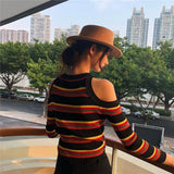 Cut Shoulder Striped Knit Sweater