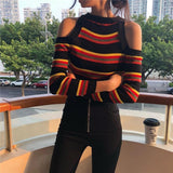 Cut Shoulder Striped Knit Sweater