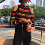 Cut Shoulder Striped Knit Sweater