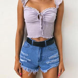 Ruffle Trim White Lace Top