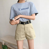 High Waisted Contracted Denim Shorts