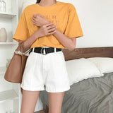 High Waisted Contracted Denim Shorts