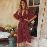 Polka Dot Chiffon Wrap Midi Dress