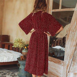 Polka Dot Chiffon Wrap Midi Dress