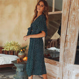 Polka Dot Chiffon Wrap Midi Dress