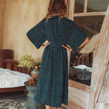 Polka Dot Chiffon Wrap Midi Dress