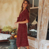 Polka Dot Chiffon Wrap Midi Dress
