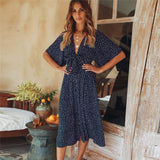 Polka Dot Chiffon Wrap Midi Dress