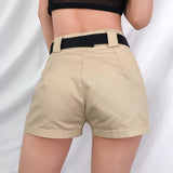 High Waisted Khaki Buckled Cargo Shorts