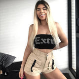 High Waisted Khaki Buckled Cargo Shorts