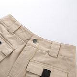 High Waisted Khaki Buckled Cargo Shorts