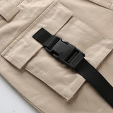 High Waisted Khaki Buckled Cargo Shorts