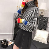 Rainbow Cuff Turtleneck Sweater