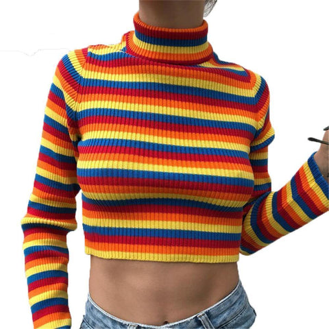 Ribbed Rainbow Turtleneck Sweater