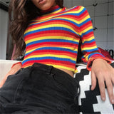 Ribbed Rainbow Turtleneck Sweater