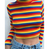Ribbed Rainbow Turtleneck Sweater