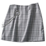 High Waisted Plaid Mini Skirt With Chain