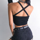Dragon Embroidered Buckle Crop Top