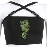 Dragon Embroidered Buckle Crop Top