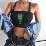 Dragon Embroidered Buckle Crop Top