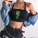 Dragon Embroidered Buckle Crop Top