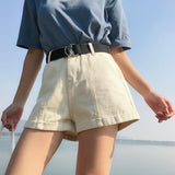 High Waisted Pleated Denim Shorts