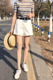 High Waisted Pleated Denim Shorts