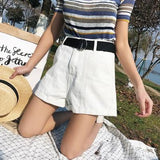 High Waisted Pleated Denim Shorts