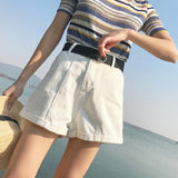 High Waisted Pleated Denim Shorts