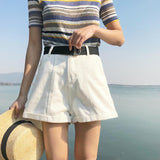 High Waisted Pleated Denim Shorts